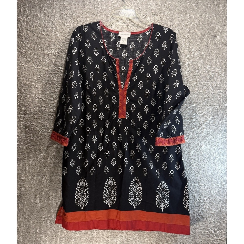 Soft Surroundings Tunic Top 3/4 Sleeve L Preppy Boho Travel Festival Cotton